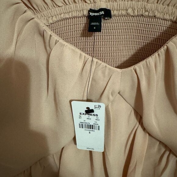 Express Pink Flutter Sleeve Peplum Blouse | Ruched Front | Small - Picture 3 of 4